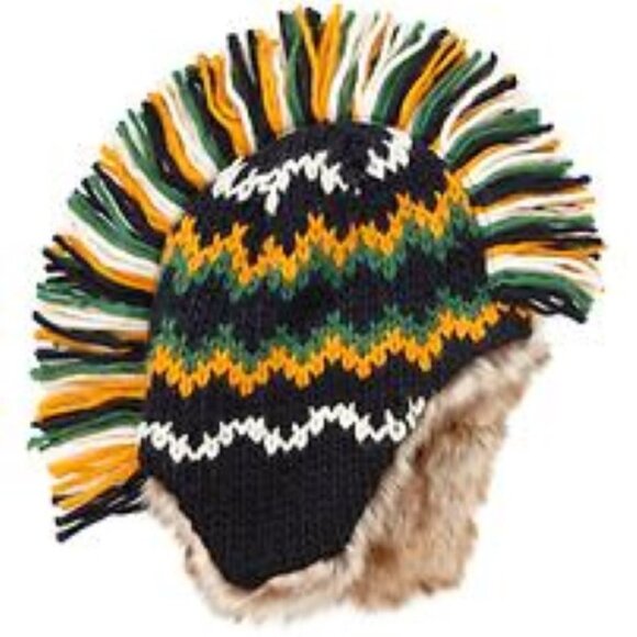 NWT GAP Faux fur Striped Knit Mohawk Trapper Hat Winter Snow Hat Boys S/M - Picture 1 of 1